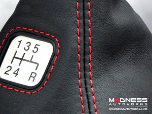 FIAT 500 Gear Shift Boot - Black Italy - Black Leather w/ Red Stitching + Gear Shift Pattern Emblem